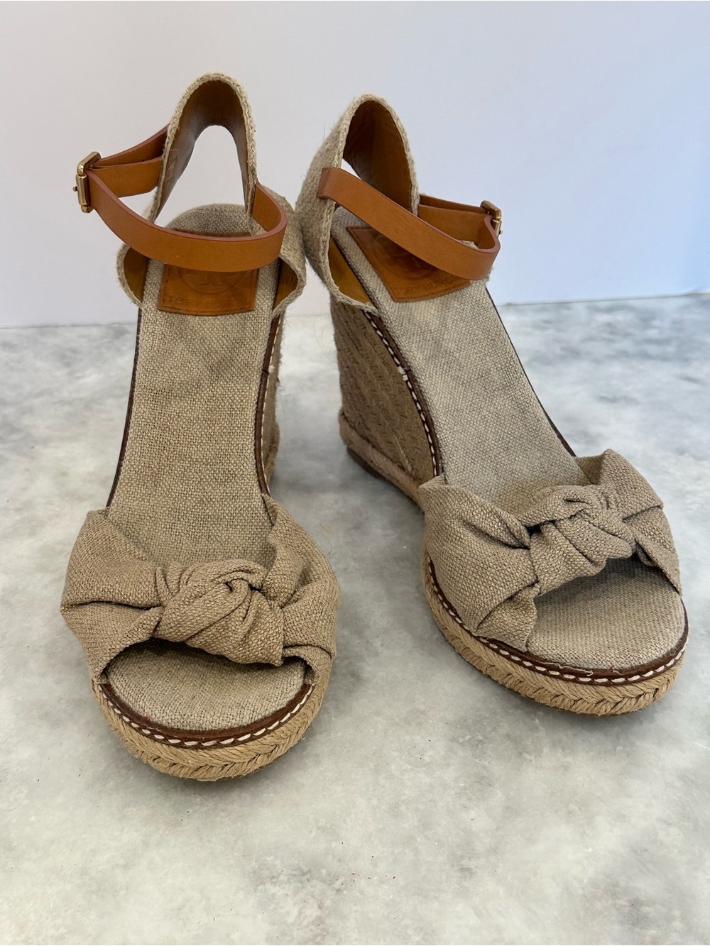 Tory Burch khaki linen wedges